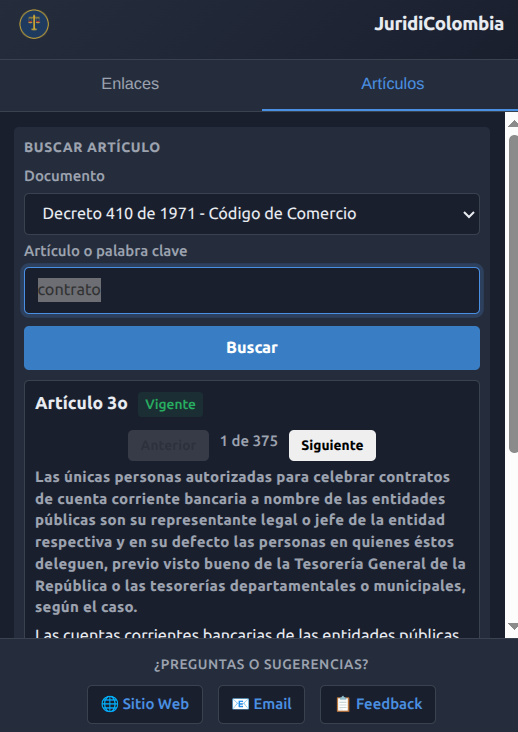 JuridiColombia - Resultado de búsqueda con contenido del artículo